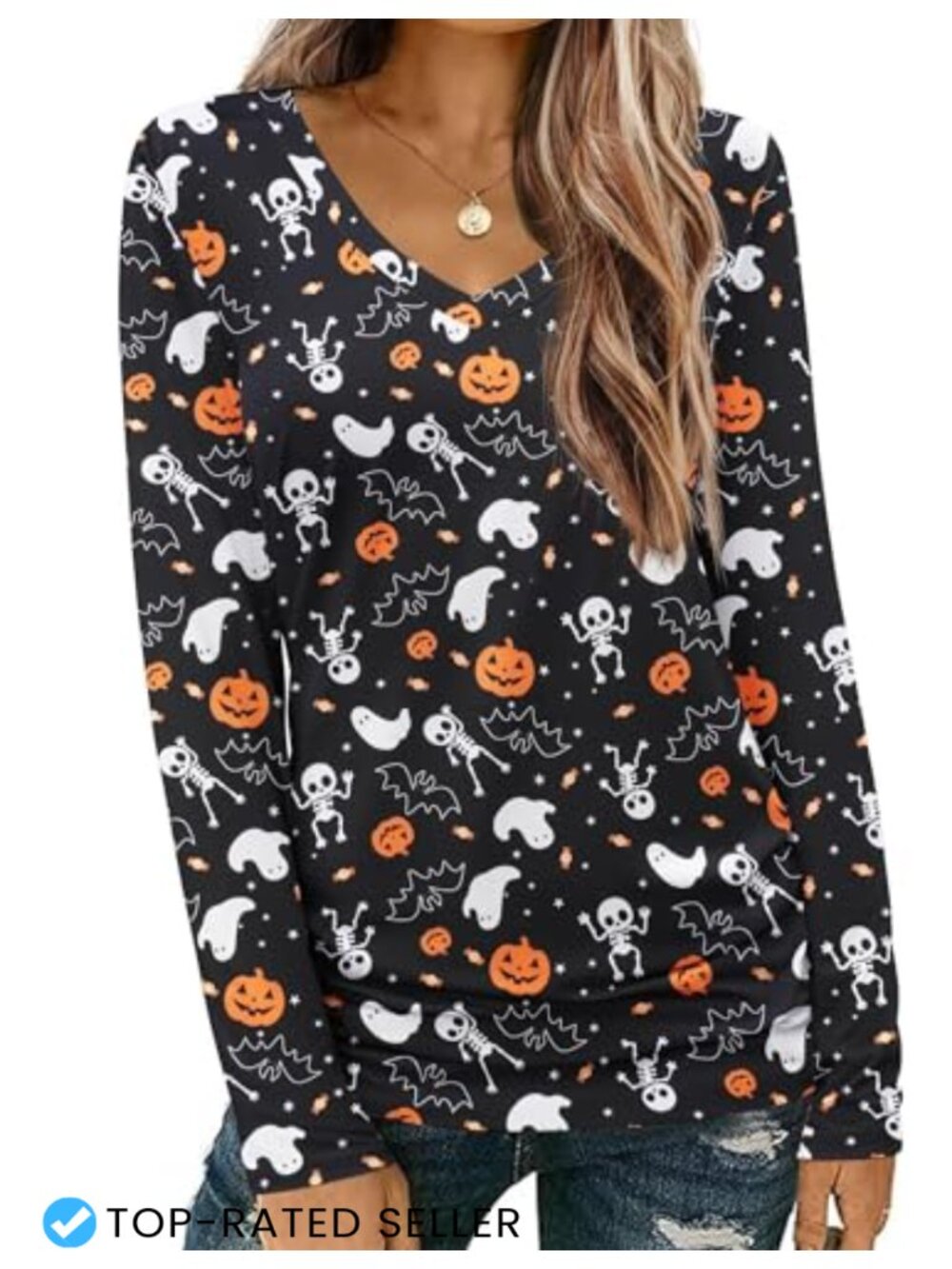 Long Sleeve V Neck Basic Tee Casual Loose Fit 95% Polyester